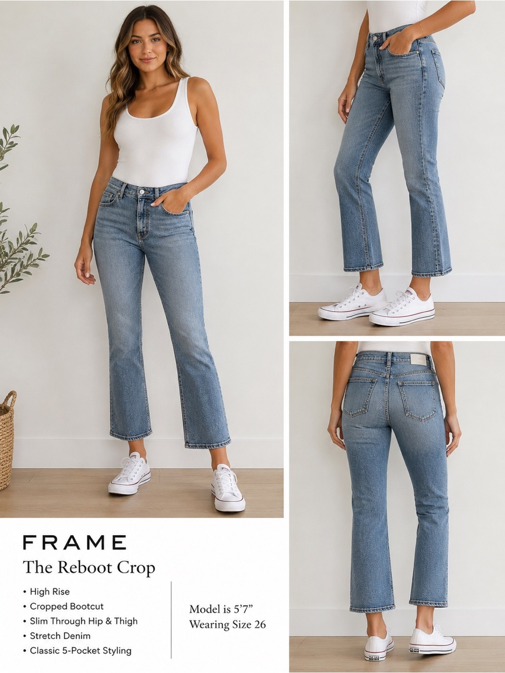 FRAME The Reboot Crop Jeans Size 26 High Rise Bootcut Blue Denim